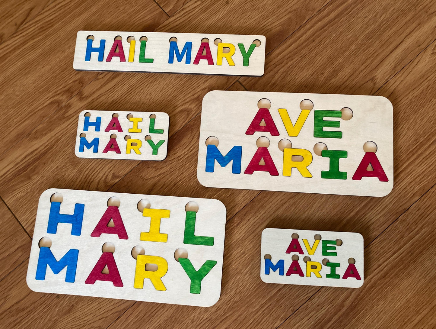 Large Ave Maria Letter Puzzle, Made in the USA from Birch Wood, 11" x 5.5", Catholic Education, Home School