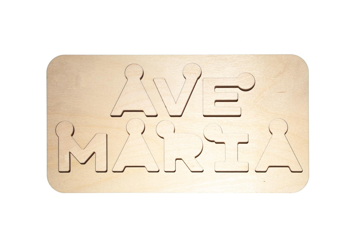 Large Ave Maria Letter Puzzle, Made in the USA from Birch Wood, 11" x 5.5", Catholic Education, Home School