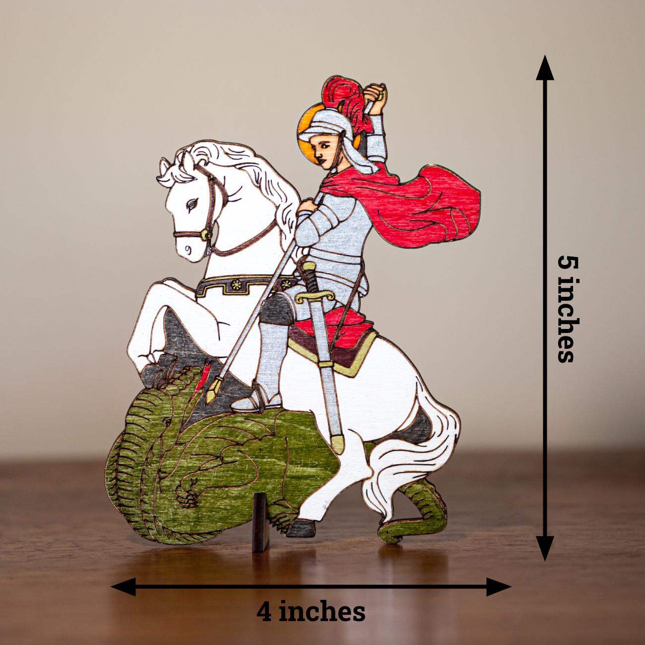 Saint George and the Dragon, Paint Your Own Mini Saint Cutout Figurines, Birch Wood, 5" x 4", Laser Cut and Engraved in the USA
