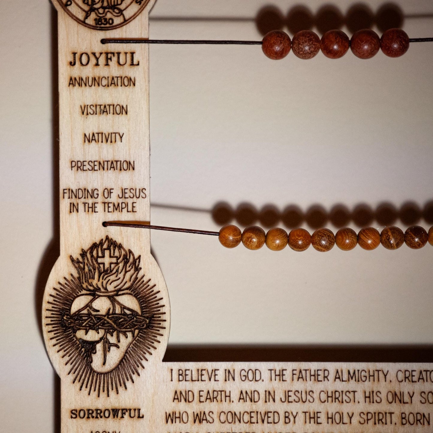 3-in-One Kitchen Rosary, 12" x 6", Laser-Engraved Birch Wood, For Fridge, Countertop, Wall, Made in the USA, Catholic Living