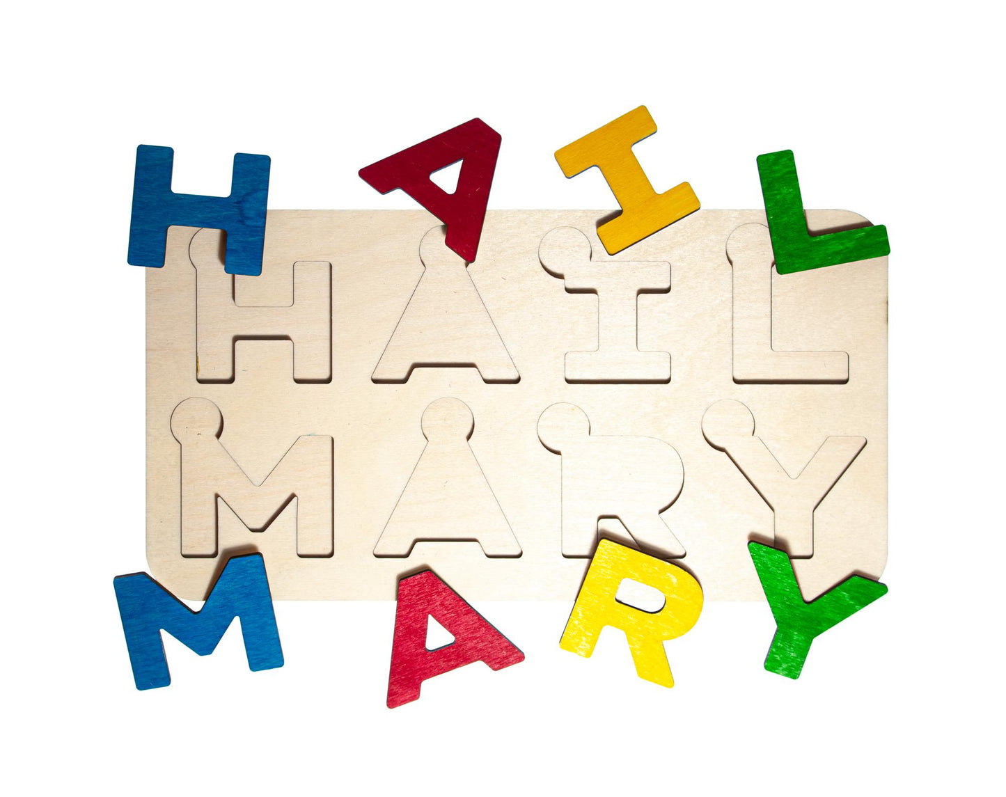 Large Hail Mary Letter Puzzle, Made in the USA from Birch Wood, 11" x 5.5", Catholic Education, Home School