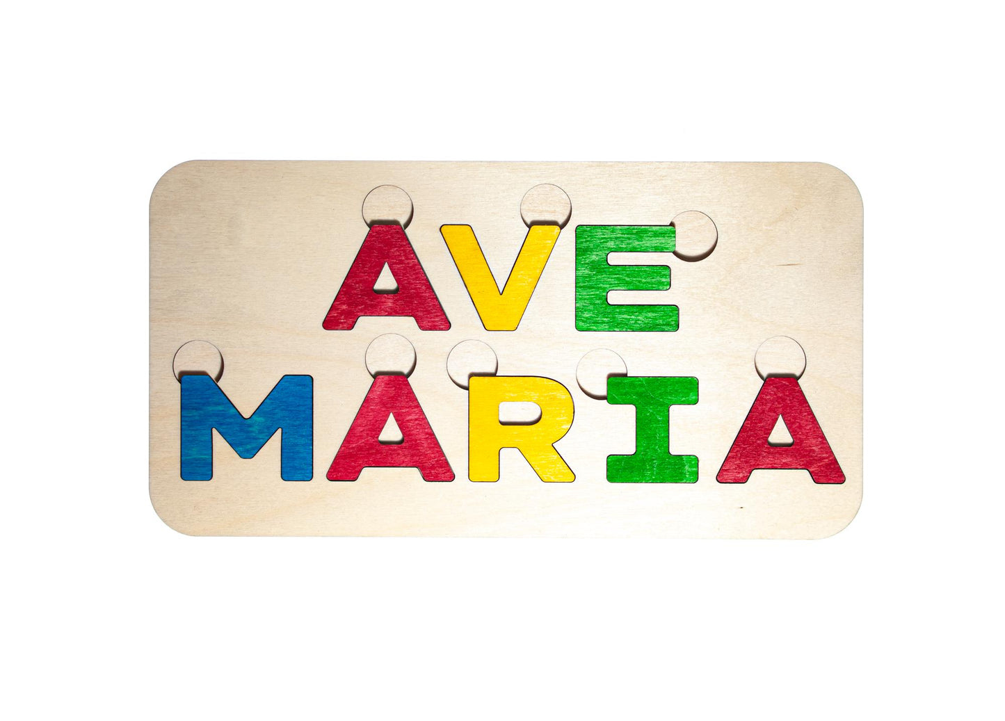 Large Ave Maria Letter Puzzle, Made in the USA from Birch Wood, 11" x 5.5", Catholic Education, Home School
