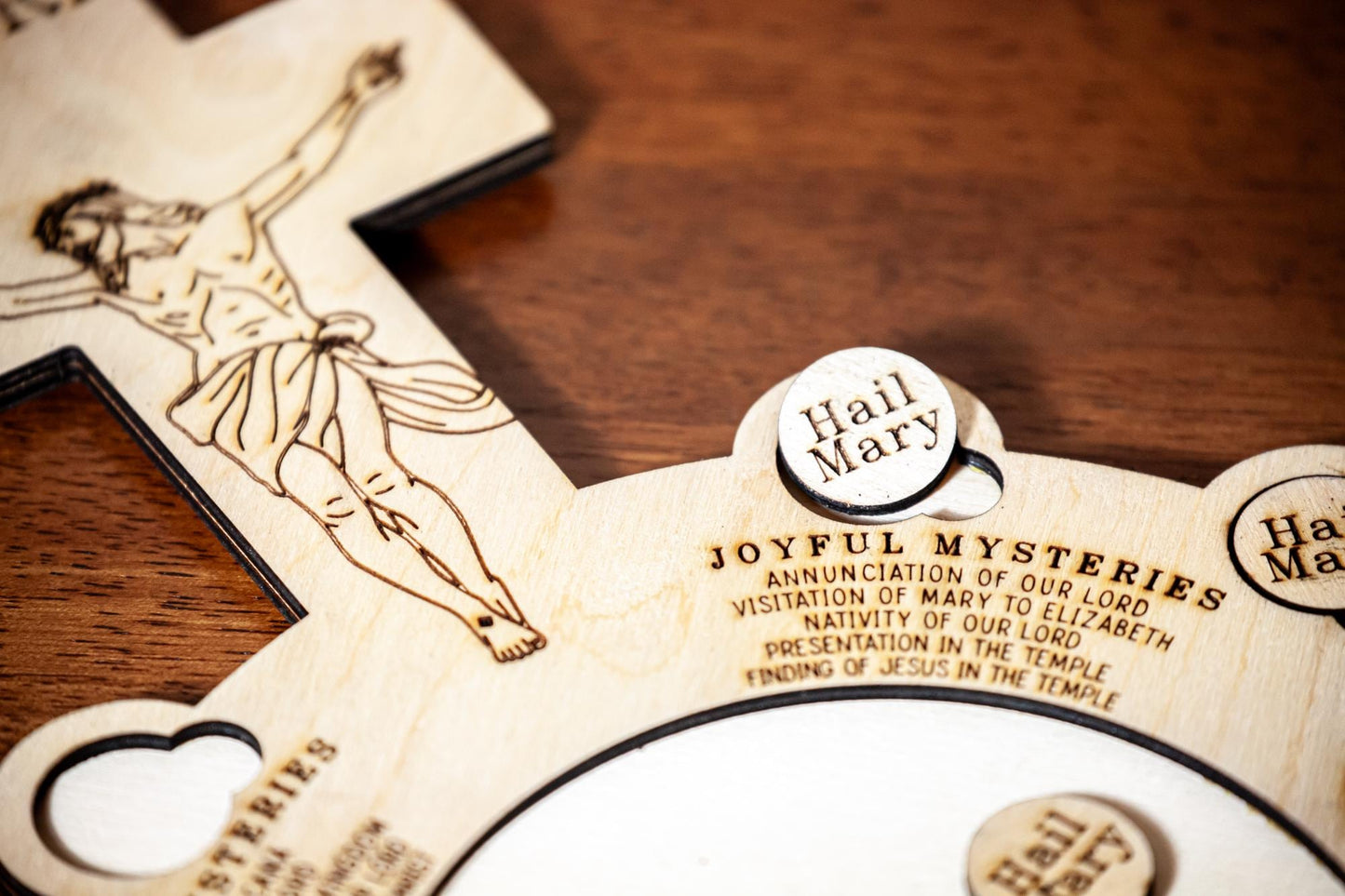 Interactive Wooden Rosary Board, 9x13" | Catholic Family Tabletop Rosary | Laser Engraved Baltic Birch | Made in the USA | Catholic Living