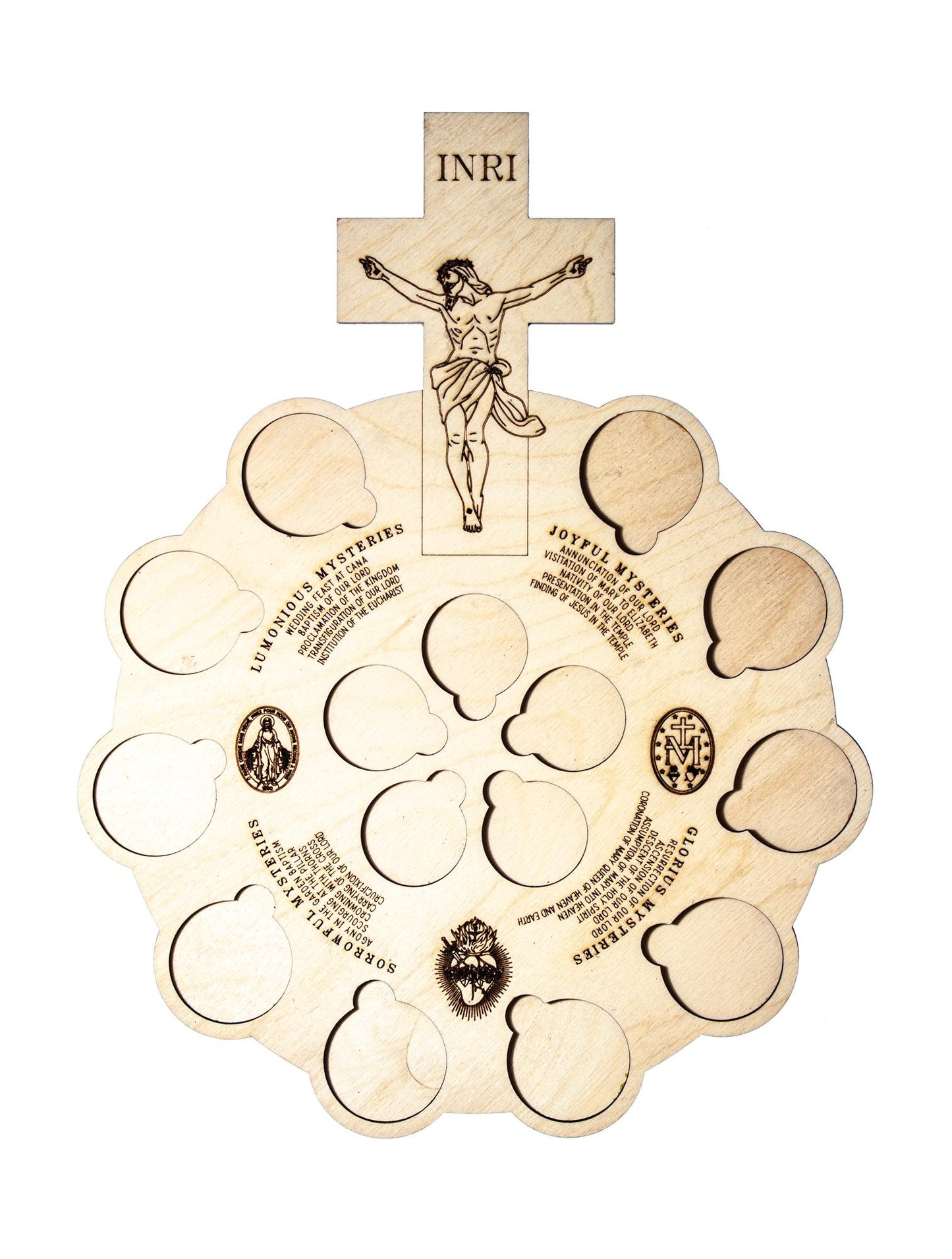 Interactive Wooden 5-Decade Rosary Board, 10x13" | Catholic Family Tabletop Rosary Puzzle | Laser Engraved Baltic Birch | Made in the USA