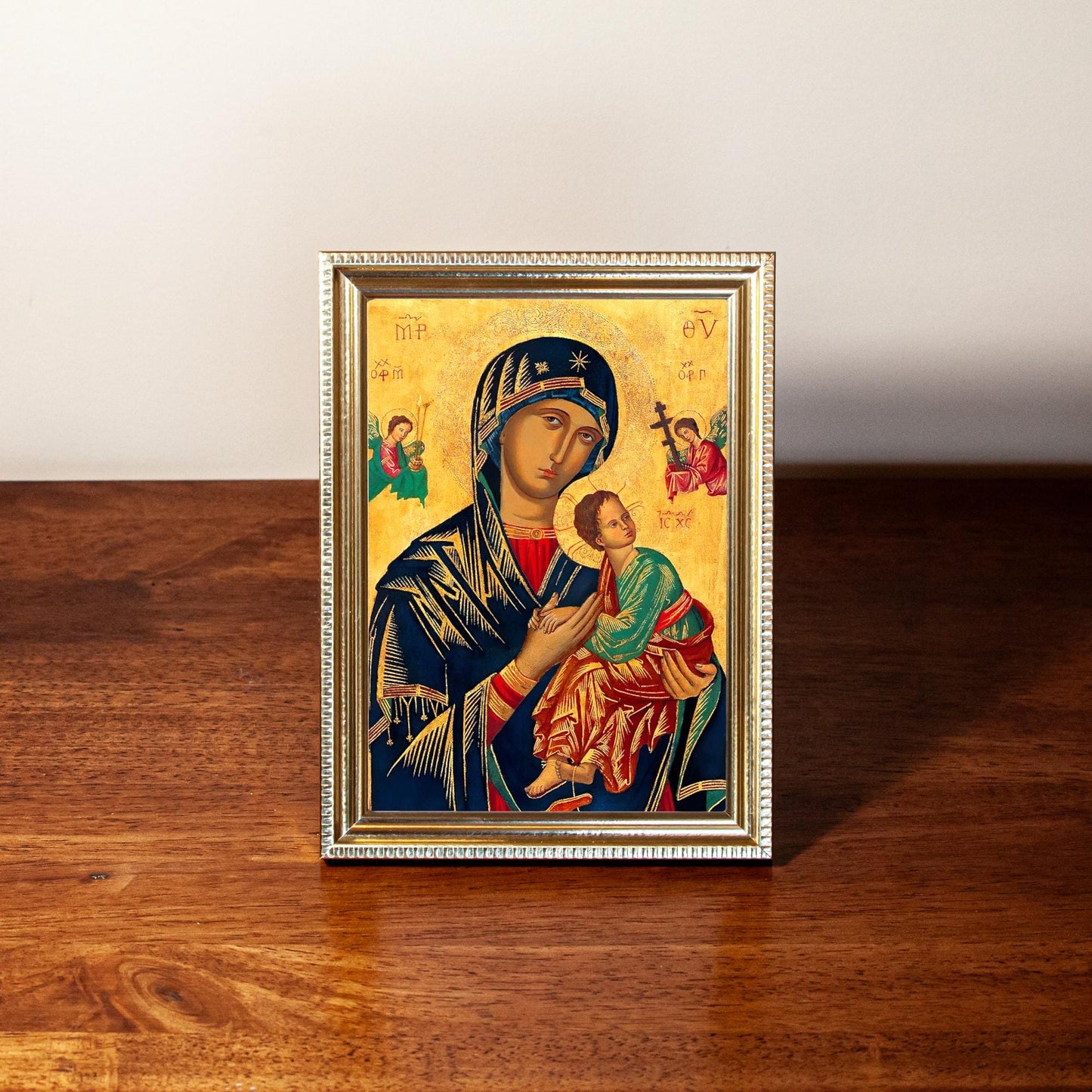 Our Lady of Perpetual Help, Hand-Framed Original Design—Restored Antique Artwork—Gold Frame, Wall Decor, Blessed Virgin, 5x7, 8x10