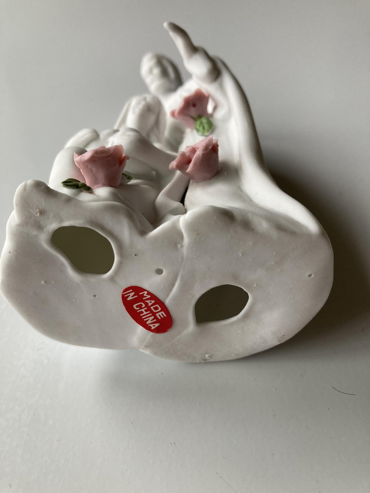 Vintage Holy Family Statue with Roses, Porcelain, 5 inches