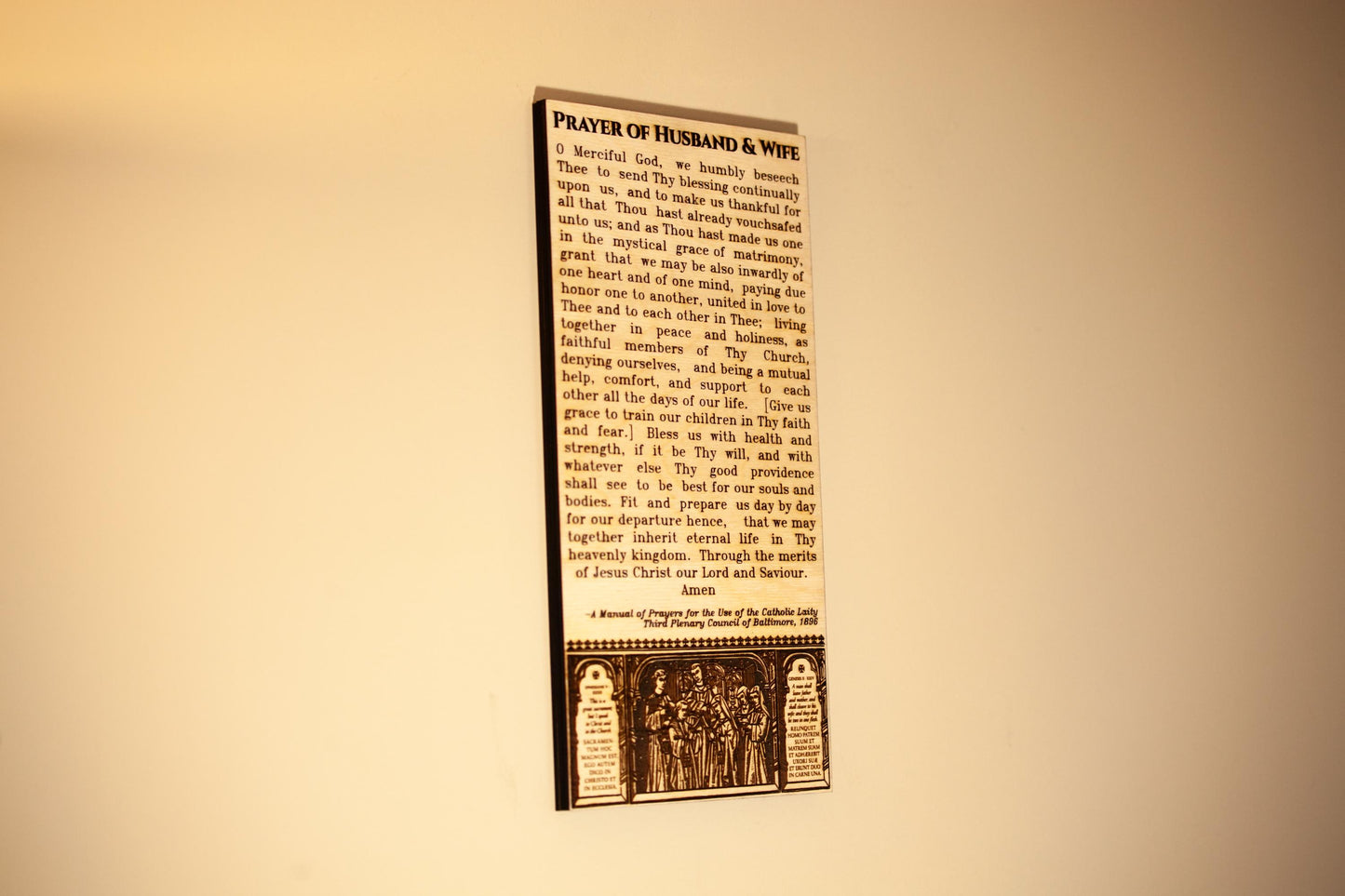 Prayer of Husband & Wife – 6x12 or 4x8 Wood Wall Plaque – Engraved Baltic Birch – Catholic Marriage Gift, Home Altar Decor, Made in the USA