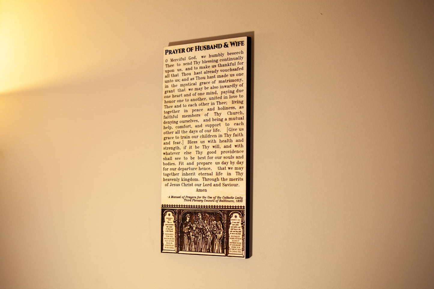 Prayer of Husband & Wife – 6x12 or 4x8 Wood Wall Plaque – Engraved Baltic Birch – Catholic Marriage Gift, Home Altar Decor, Made in the USA