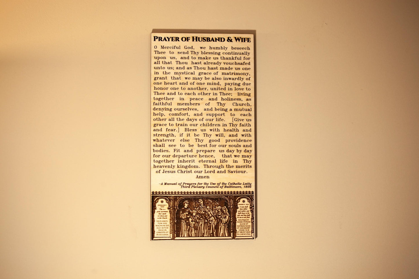 Prayer of Husband & Wife – 6x12 or 4x8 Wood Wall Plaque – Engraved Baltic Birch – Catholic Marriage Gift, Home Altar Decor, Made in the USA