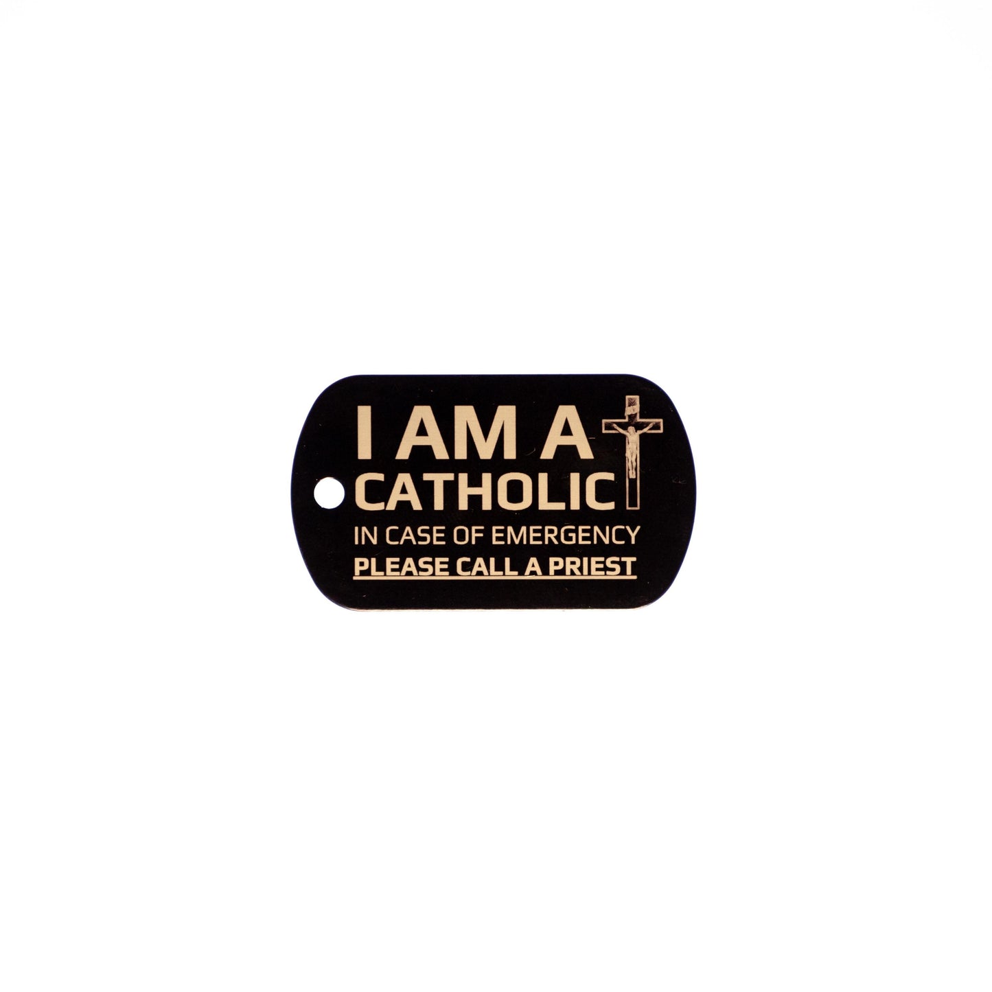 I AM A CATHOLIC Keychain Tag β Call a Priest Emergency Tag β Laser Engraved Metal ID β Red, Black, or Blue β Catholic Gift Key Ring