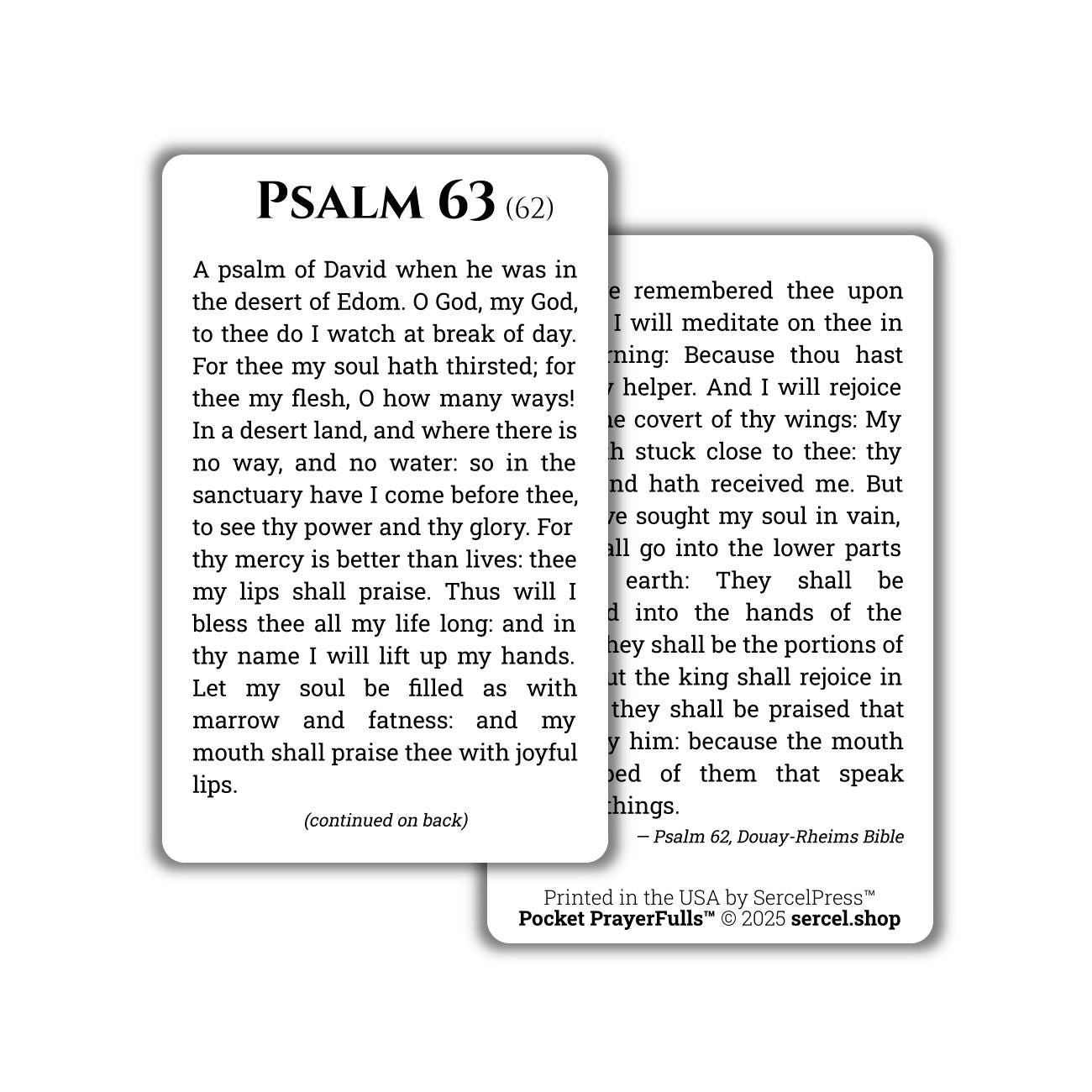 Psalm 63: Pocket PrayerFulls™ | Durable Wallet Holy Cards | Holy Bible | Douay-Rheims | Scripture | Psalms