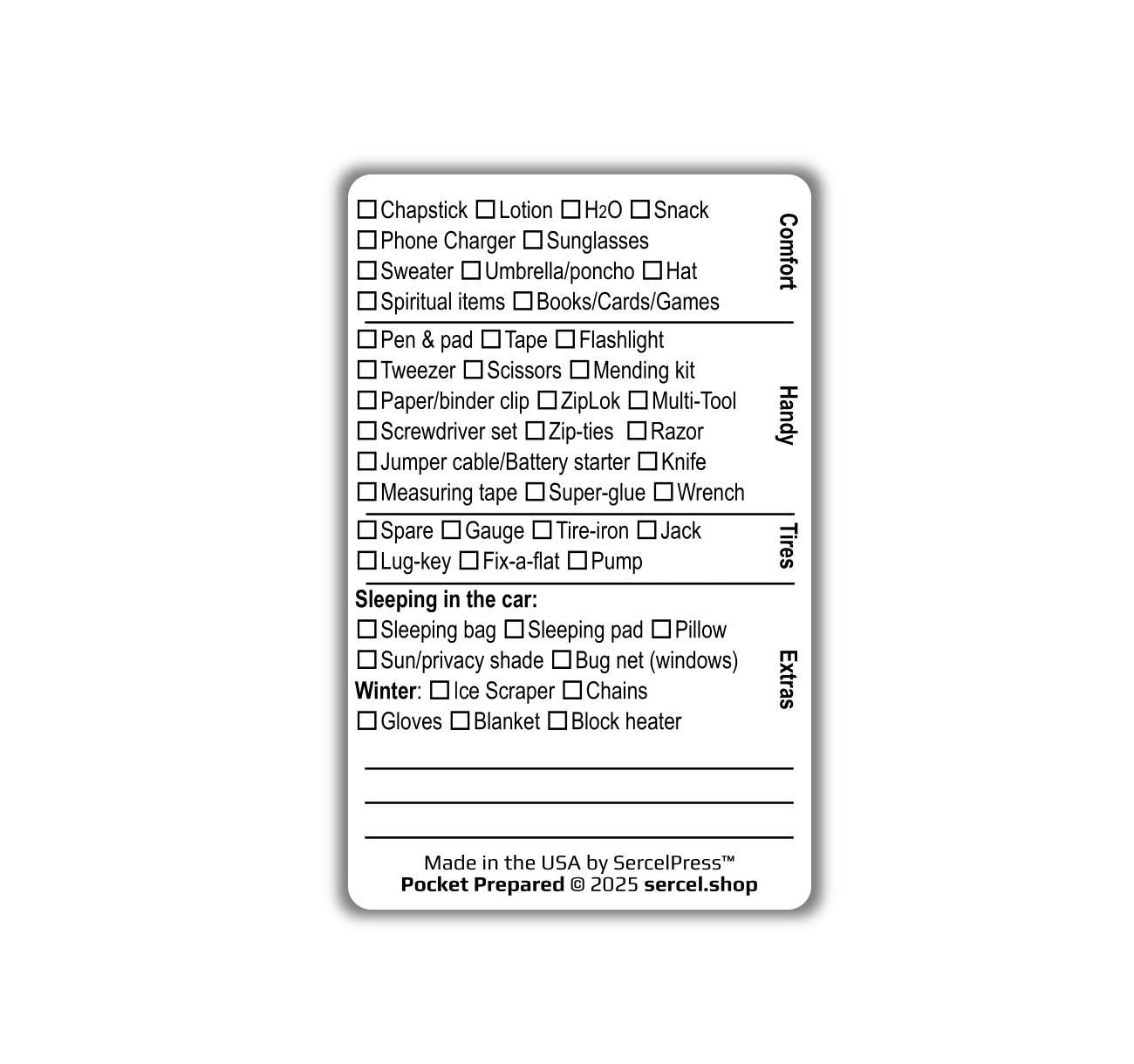 Ultimate Road Trip Wallet Card β Durable Travel Checklist Card β Roadside Emergency, Packing, Vehicle Prep β Pocket-Sized Plastic Card
