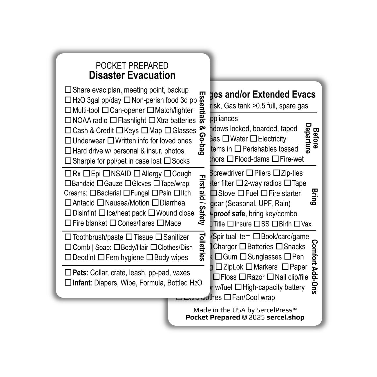 Disaster Evacuation Checklist Card β Emergency Prep Wallet Card β Waterproof Plastic β Pocket-Sized Bug Out List β Pocket Prepared