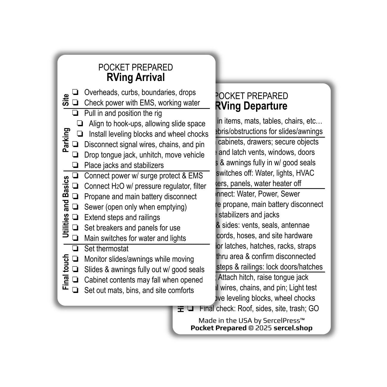 RV Setup & Departure Checklist Card β Waterproof Wallet-Sized RV Travel Prep Card β Camper Setup Reminder β Plastic Wallet Card