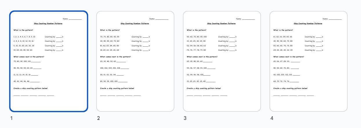 Skip Counting Number Patterns Worksheet Packet, 4 pages, 1st Grade, Instant PDF Download, School, Classroom, Homeschool