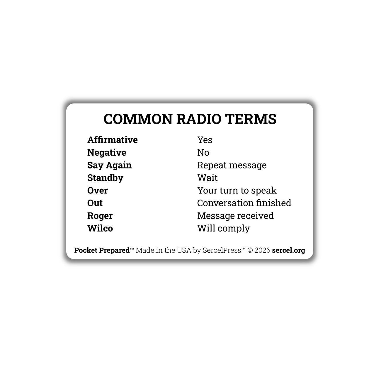 NATO / ICAO Phonetic Alphabet Reference Card β Aviation Radio Alphabet Cheat Sheet β Durable Wallet Card β Waterproof Plastic β Made in USA