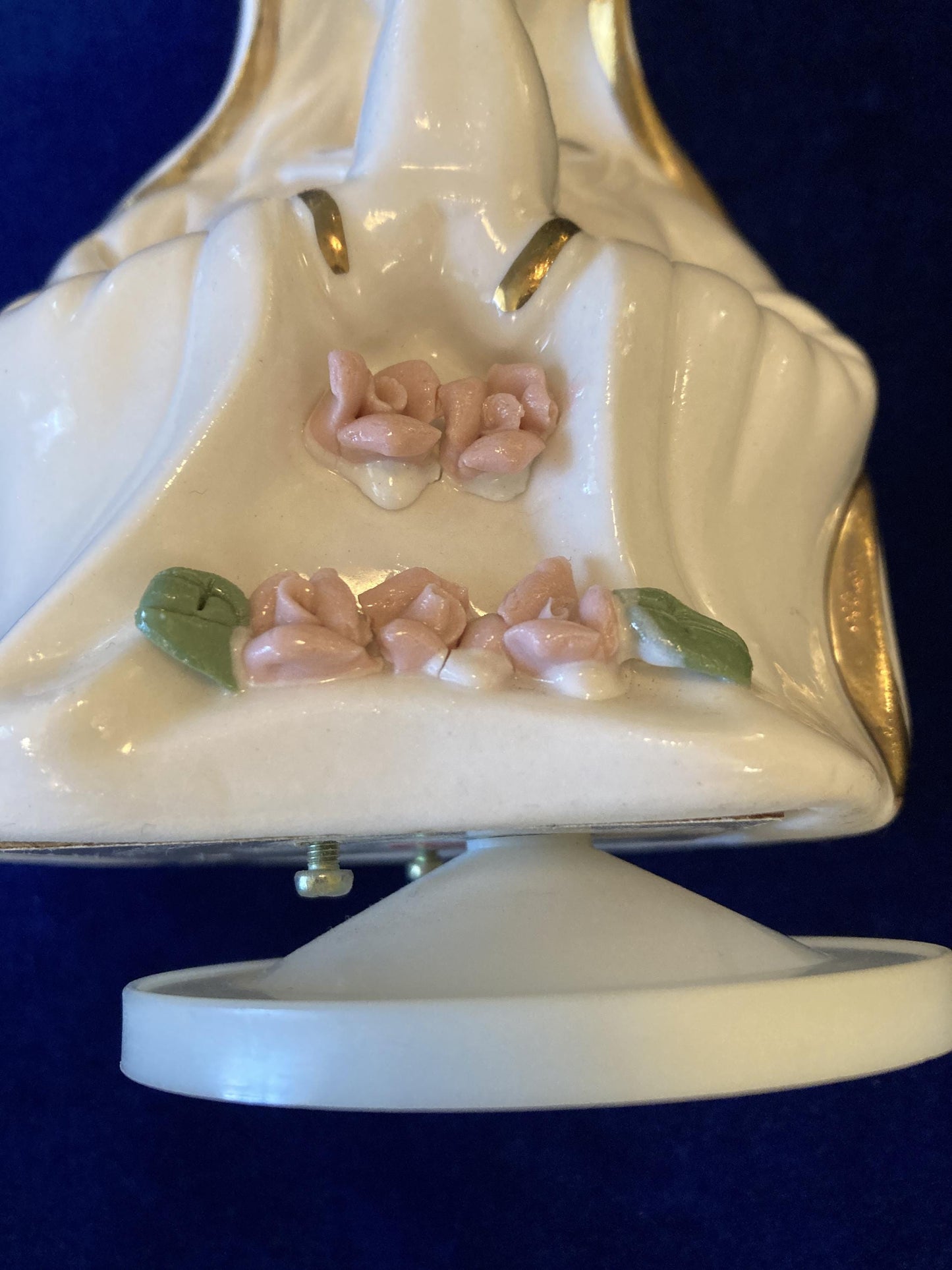 Vintage Mary Rotating Music Box with Roses, Porcelain, 6.75 inches