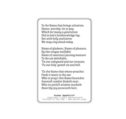 To the Name That Brings Salvation | Durable Wallet Holy Card | Catholic Hymns