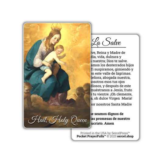 Hail, Holy Queen in Spanish / La Salve | Pocket PrayerFulls™ | Uncompromising Holy Cards — Built to Last. Backed for Life