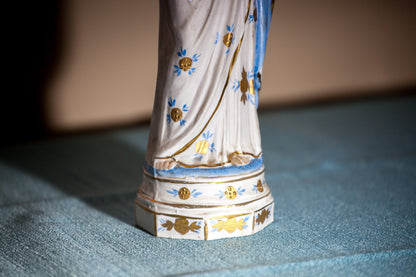 Vintage Sacred Heart of Jesus Statue, Hand-Painted Porcelain Bisque, 1930-50s German, 10.5 Inch