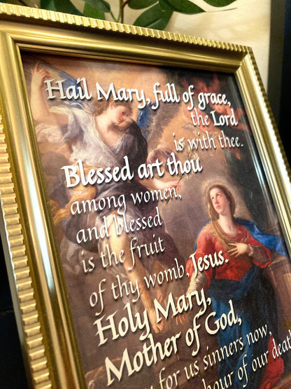 Hail Mary: 5x7 Framed Prayer with Ancient Artwork + Hail Mary Prayer Card | Catholic Art | Catholic Prayers