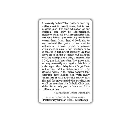 Mother's Prayer For Her Husband: Pocket PrayerFulls™ | Durable Wallet Prayer Cards | Catholic Prayers