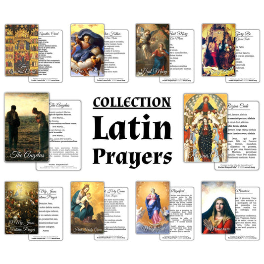 Catholic Latin Prayers Collection – Set of 10 Holy Cards | Pocket PrayerFulls™ | Uncompromising Holy Cards — Built to Last. Backed for Life