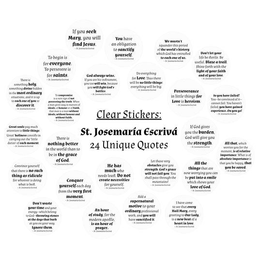 24 Saint Stickers, St. Josemaria Escriva Quotes, 2-Inches, Clear | Catholic Saints