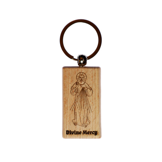 Divine Mercy, Jesus I Trust in You, Solid Wood Keychain, Engraved in the USA, Catholic