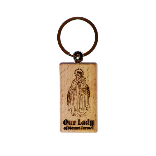 Our Lady of Mount Carmel, Solid Wood Keychain, Engraved in the USA, Traditional Catholic Prayer