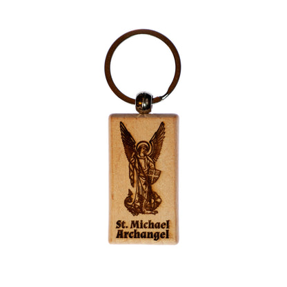 St. Michael the Archangel, Solid Wood Keychain, Engraved in the USA, Traditional Catholic Prayer