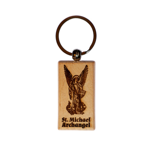 St. Michael the Archangel, Solid Wood Keychain, Engraved in the USA, Traditional Catholic Prayer