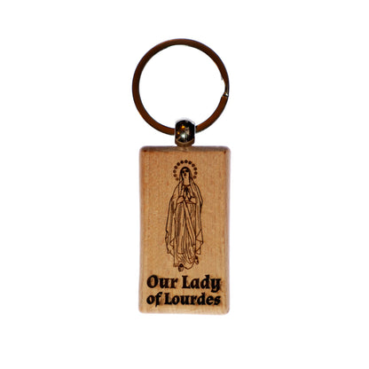 Our Lady of Lourdes, Solid Wood Keychain, Engraved in the USA, Catholic