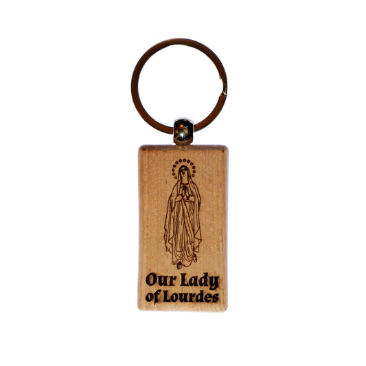 Our Lady of Lourdes, Solid Wood Keychain, Engraved in the USA, Catholic