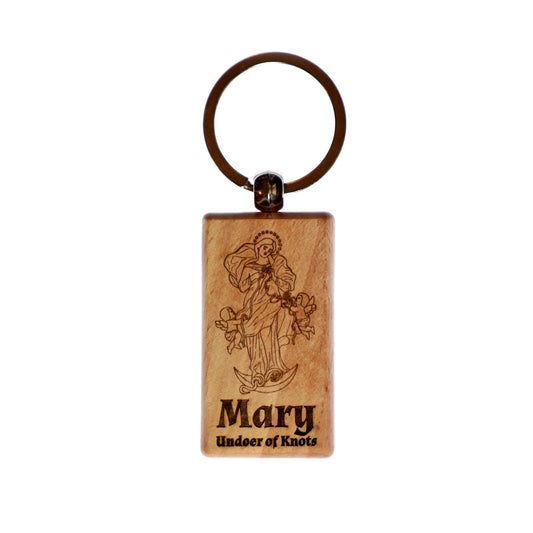 Mary Undoer of Knots, Solid Wood Keychain, Engraved in the USA, Catholic