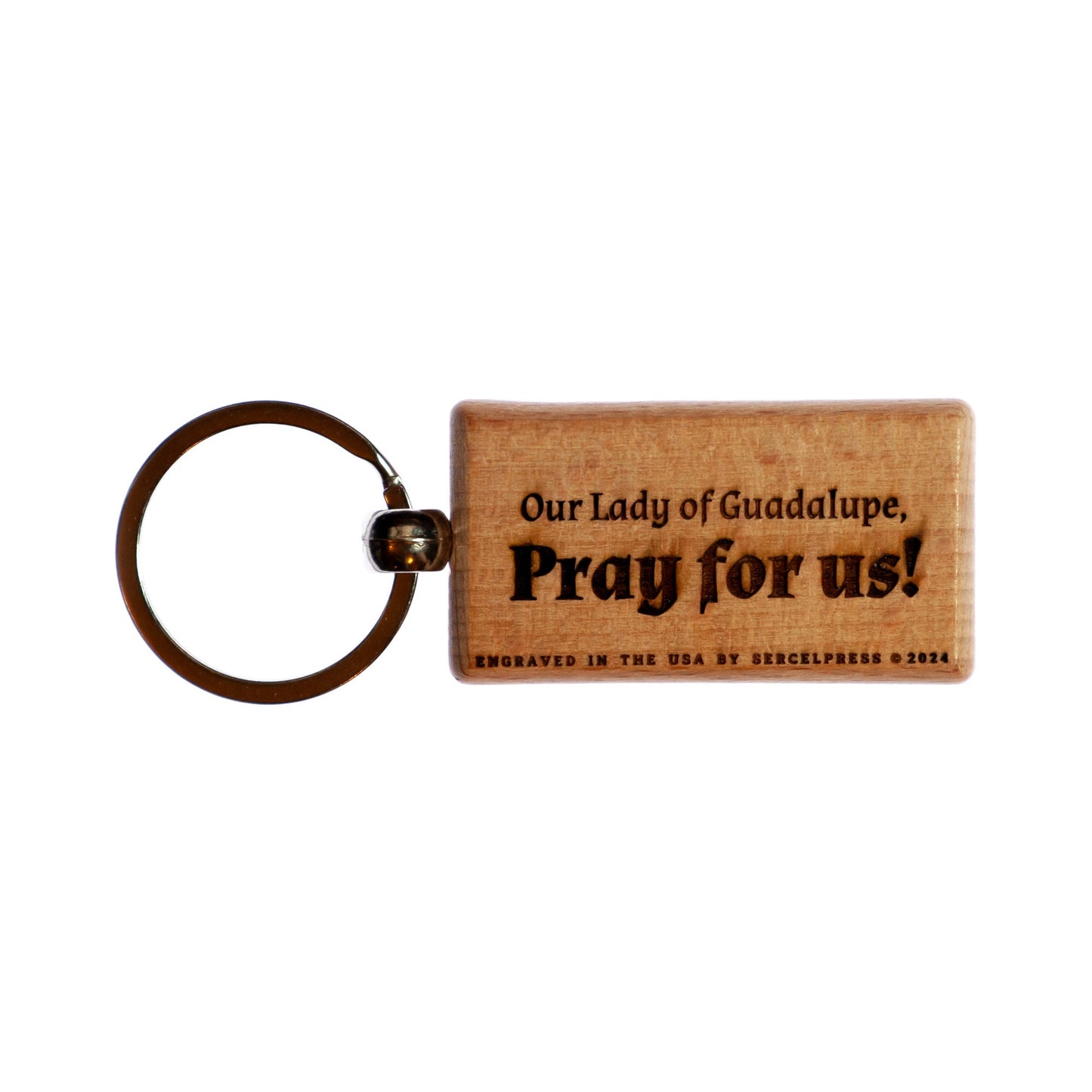 Our Lady of Guadalupe, Hand-Colored, Solid Wood Keychain, Engraved in the USA, Catholic