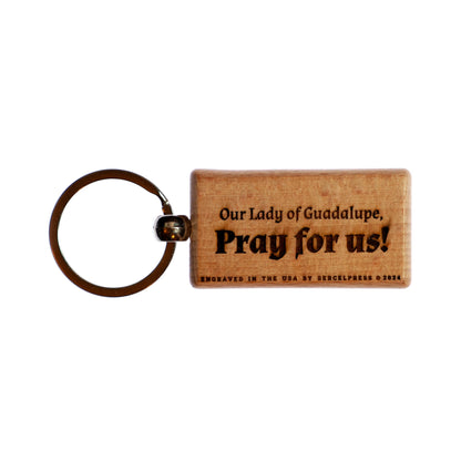 Our Lady of Guadalupe, Hand-Colored, Solid Wood Keychain, Engraved in the USA, Catholic