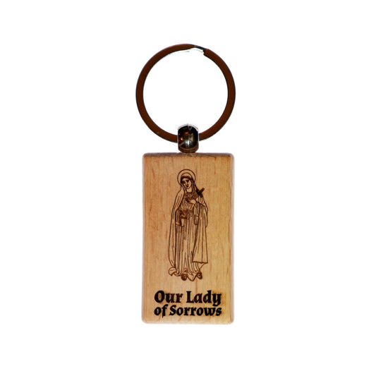 Our Lady of Sorrows, Solid Wood Keychain, Engraved in the USA, Catholic