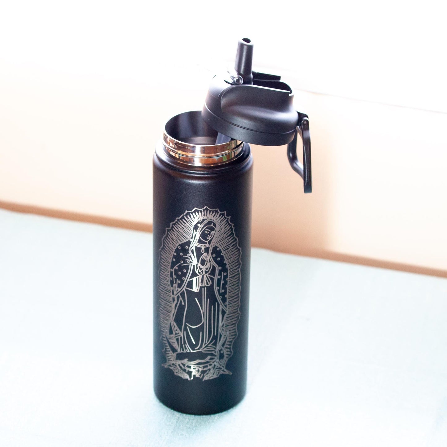 Our Lady of Guadalupe, 24 oz Insulated Stainless Steel Water Bottle with Flip-Top Lid, Catholic Living