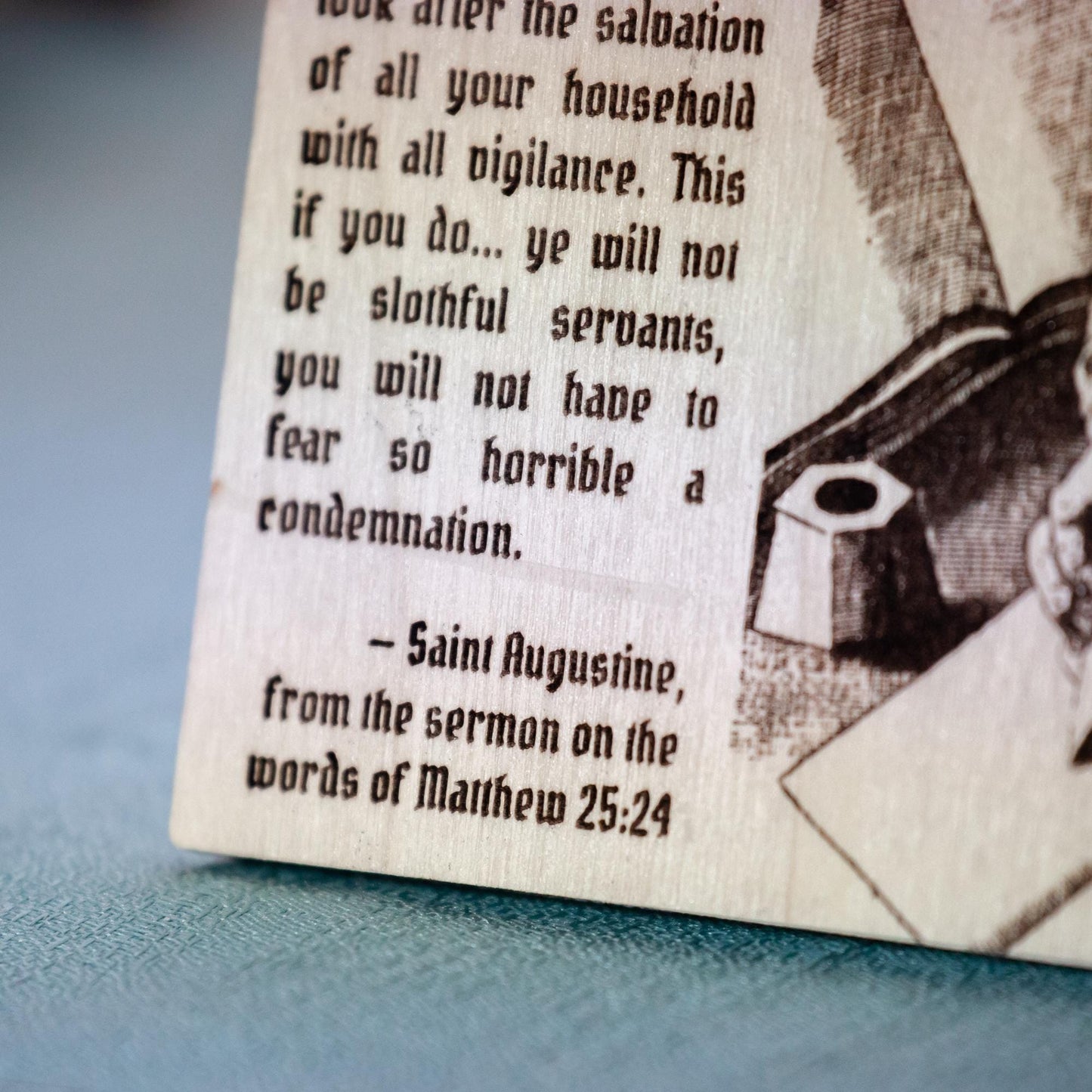 Saint Augustine, Do Our Job in Your Homes, Laser-Engraved Wood Panel Wall Art  | Engraved in the USA | Catholic Living