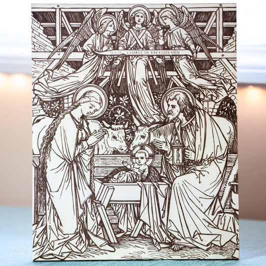 Nativity Scene, Christmas, Laser-Engraved Wood Panel Wall Art, 8" x 10"  | Engraved in the USA