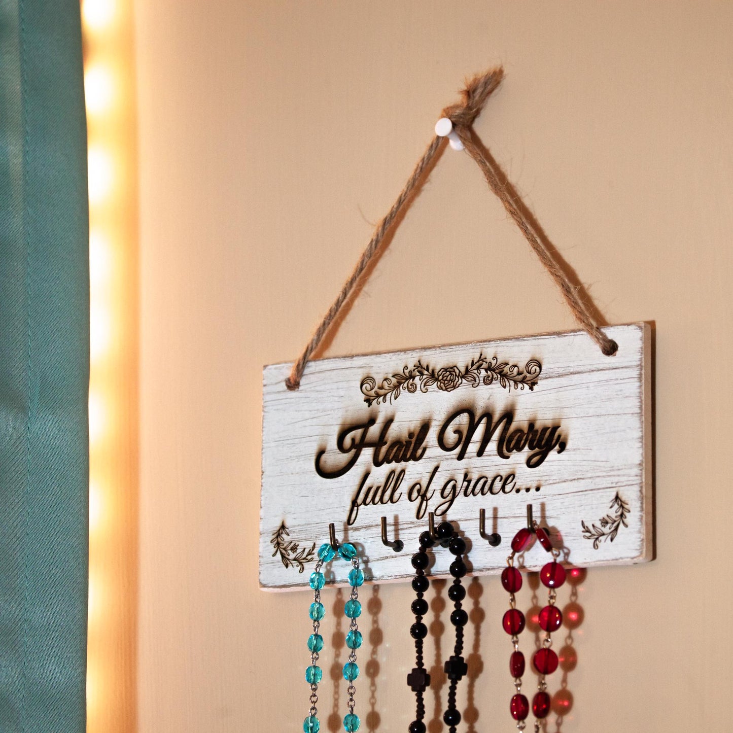 Mini Rosary Hanger, Hail Mary Full of Grace, Engraved in the USA, Catholic Living