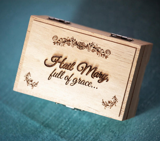 Rosary Box, Hail Mary Full of Grace, Engraved in the USA, Catholic Living