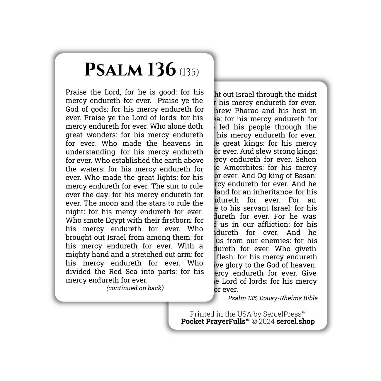 Psalm 136: Pocket PrayerFulls™ | Durable Wallet Holy Cards | Holy Bible | Douay-Rheims | Scripture | Psalms