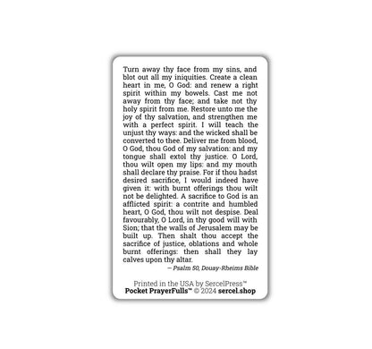 Psalm 51: Pocket PrayerFulls™ | Durable Wallet Holy Cards | Holy Bible | Douay-Rheims | Scripture | Psalms