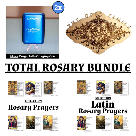 Total Rosary Bundle: Rosary Prayers, Latin Rosary Prayers, 2x Card Carrying Cases, Large Holy Family Rosary Hanger, 30% DISCOUNT
