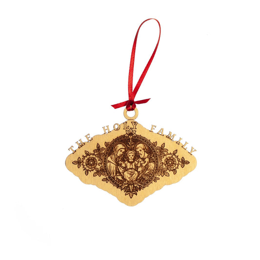 Holy Family Engraved Wood Ornament, 3.75 x 2.75 inches, Catholic Living, Jesus, Mary, and Joseph
