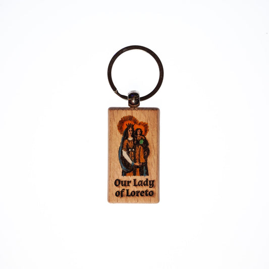 Our Lady of Loreto, Hand-Colored, Solid Wood Keychain, Engraved in the USA, Catholic