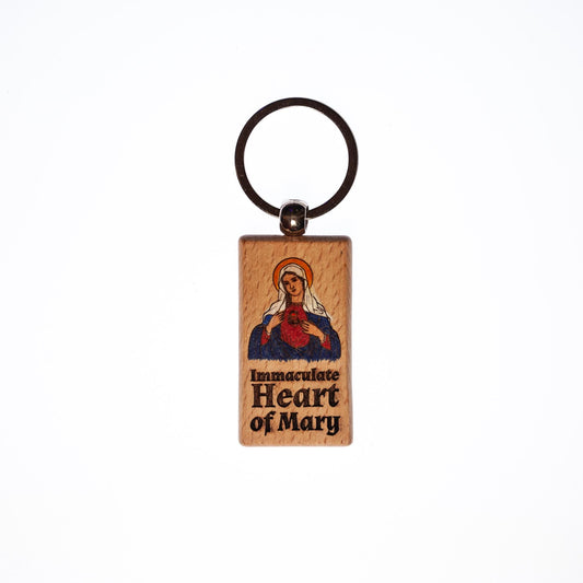 Immaculate Heart of Mary, Hand-Colored, Solid Wood Keychain, Engraved in the USA, Catholic