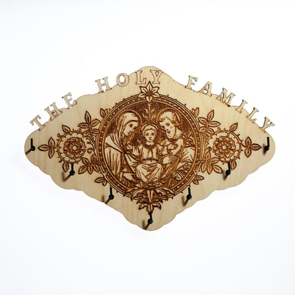 Holy Family Rosary Hanger, 7 Rosary Hooks, 9 x 6 Inches, Made in the USA, Holy Family of Jesus, Mary and Joseph, Catholic Living